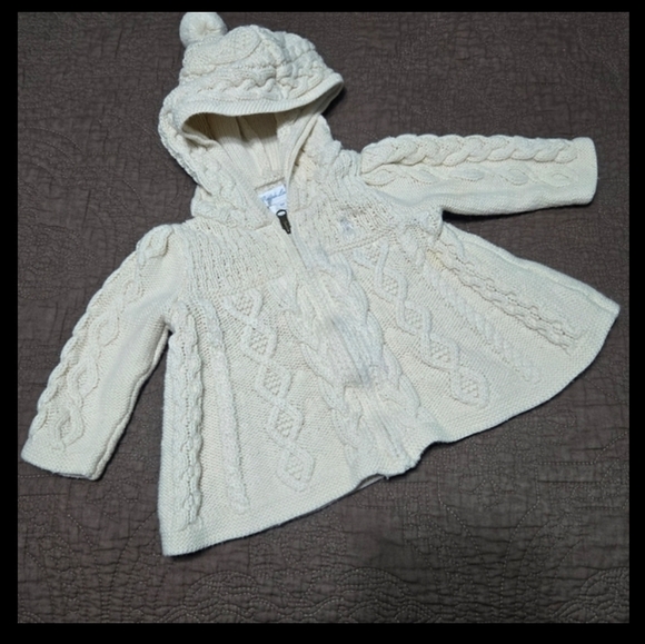 Ralph Lauren Other - Ralph Lauren cable knit jacket attached hood embroidered pony ivory baby girl 6M